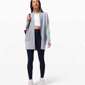 Lululemon Sit In Lotus Wrap Cardigan Women Size 6 100% Merino Wool blue grey